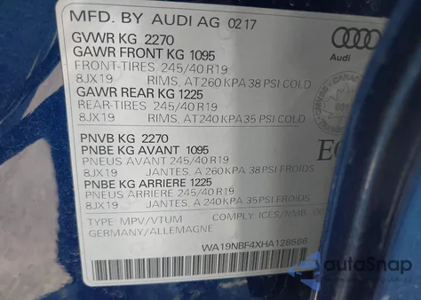 2017 Audi A4 Allroad 2.0T Premium из США, поврежденный, VIN WA19NBF4XHA128566